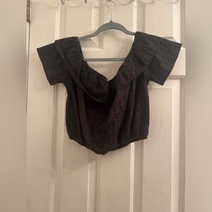 Size large black eyelet lace crop cropped top shirt